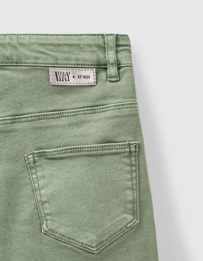 Girls’ worn khaki zipped high-waist denim shorts - IKKS
