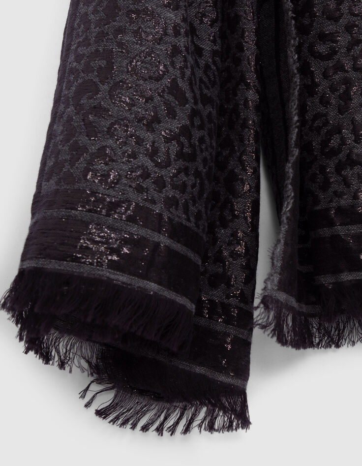 Foulard noir jacquard motif léopard lurex Femme-5