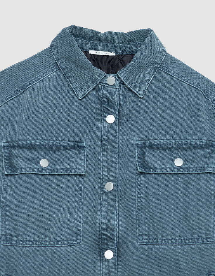 Mujer Chaqueta vaquera oversize azul con forro acolchado-7