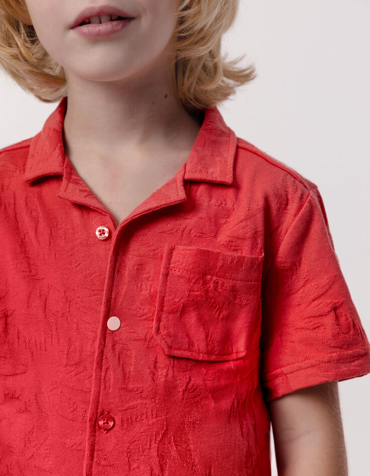 Rotes Jungenhemd mit Palmenjacquard-3