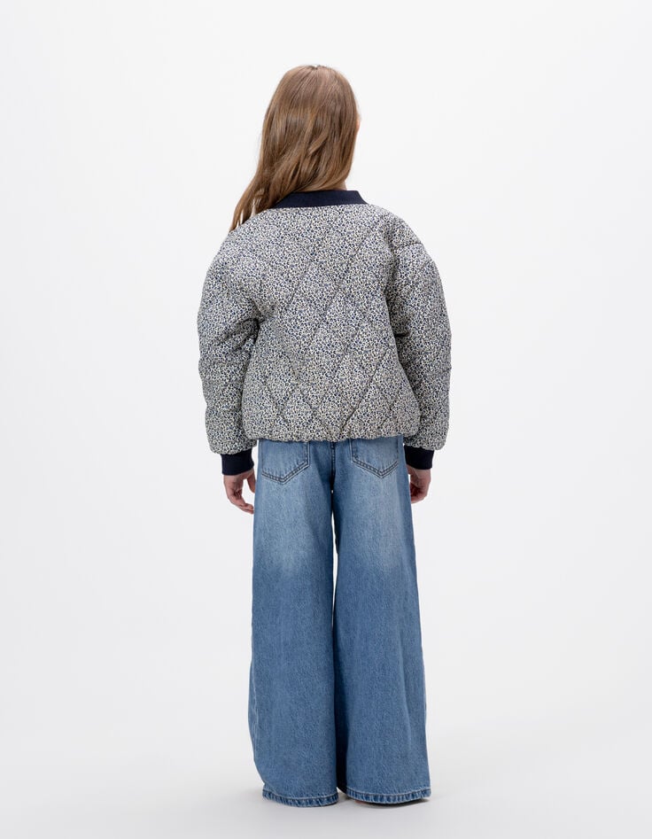 Marineblaue Mädchensteppjacke Leopardenprint Schleife-2 Marineblaue Mädchensteppjacke Leopardenprint Schleife-2