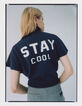 Pull bleu marine intarsia message sans manches femme-4