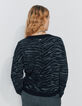 Women’s black and grey zebra-stripe jacquard short sweater-2