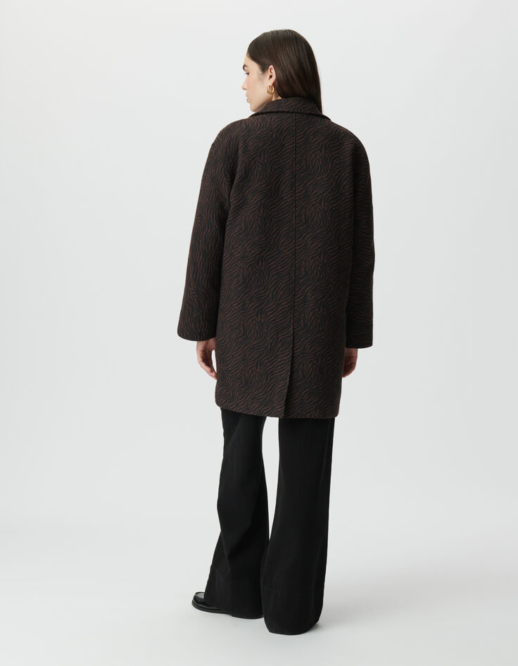 Manteau oversize marron motif zèbre Femme-2