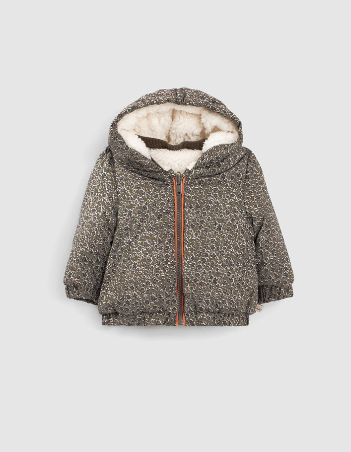 Baby girls' leopard floral/Sherpa reversible padded jacket