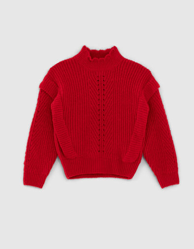 Girls’ light red knit sweater with ruffles - IKKS