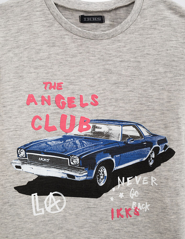 T-shirt grijs gechineerd vintage auto, jongens  - IKKS