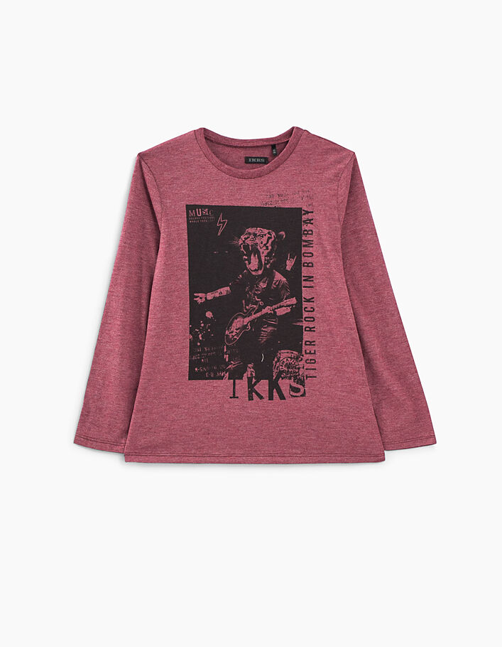 Camiseta rosa indio jaspeado con tigre-guitarrista niño  - IKKS