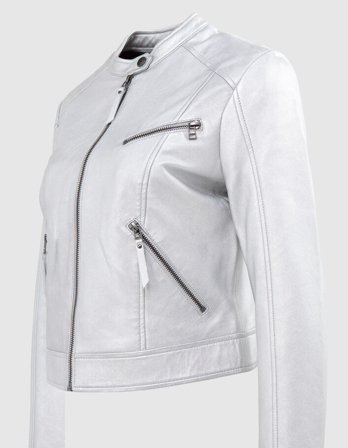 Silberne Damen-Lederjacke mit Reißverschluss - IKKS