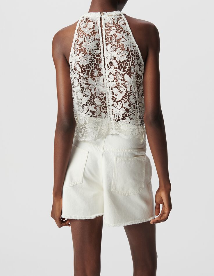 &Auml;rmelloses wei&szlig;es Spitzentop Damen-3