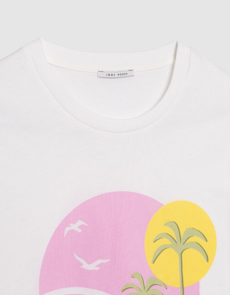 Camiseta blanca algod&oacute;n org&aacute;nico visual palmeras y sol Mujer-6