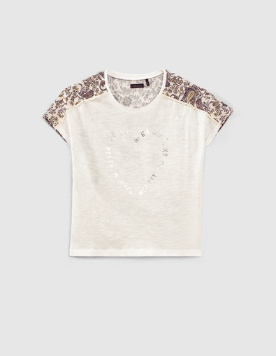 Wit T-shirt twee materialen Ecovero® kasjmier rug meisjes - IKKS