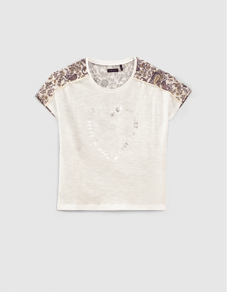 Wit T-shirt twee materialen Ecovero® kasjmier rug meisjes-1 Wit T-shirt twee materialen Ecovero® kasjmier rug meisjes-1