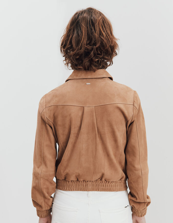 Women’s beige goatskin suede short jacket-3