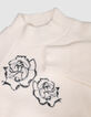 Pull col montant blanc tricot broderies sequins fille-5