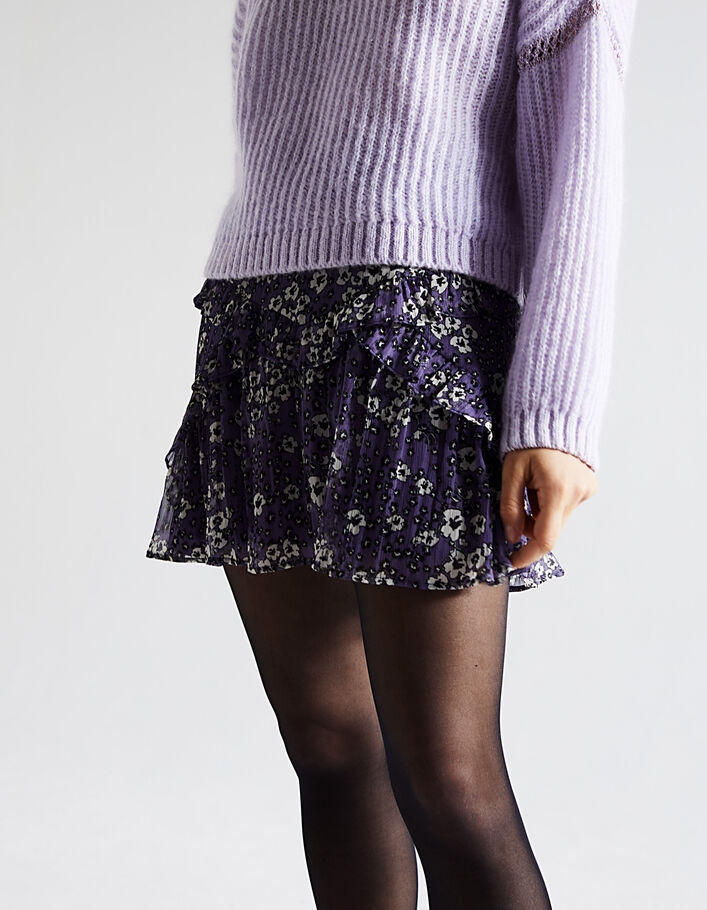 Floral print ruffled crepe voile short skirt-2