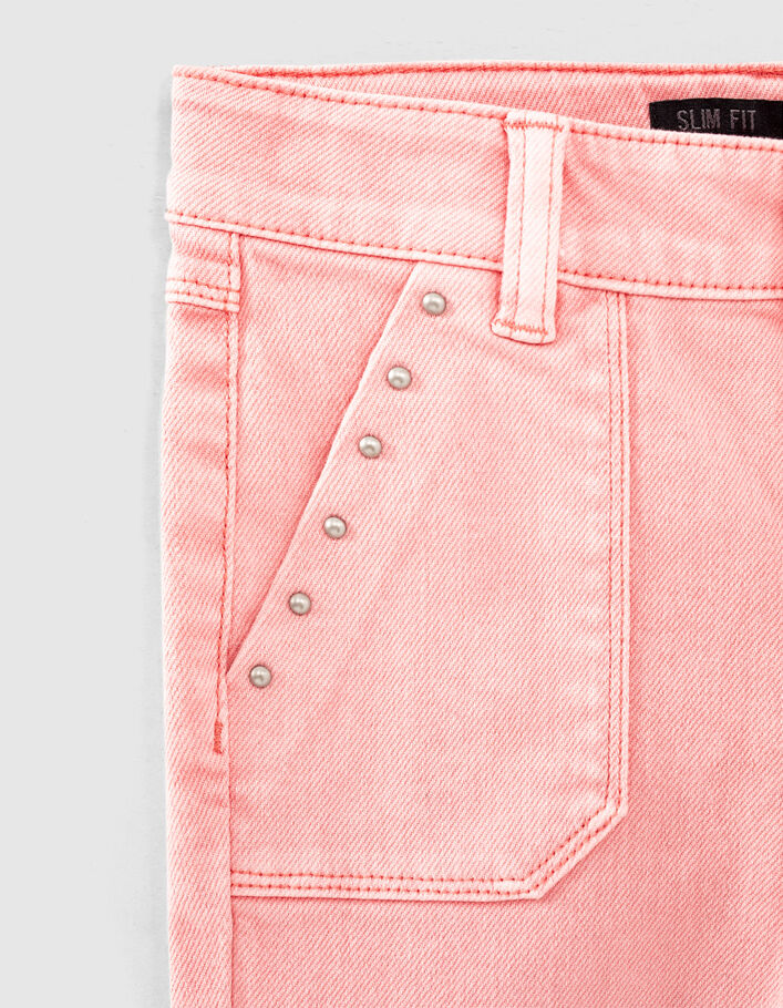 Vaqueros slim rosa medio con tachuelas niña  -5