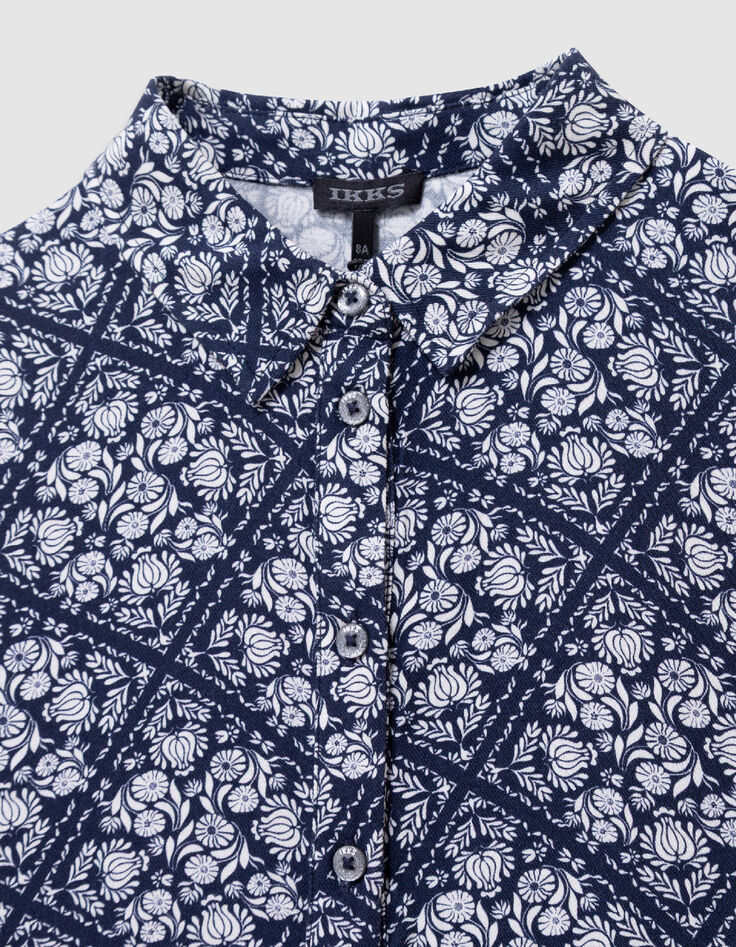 Marineblaues Kleid  Blumendruck Vorderteil M&auml;dchen-2