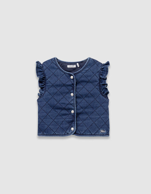 Cardigan sans manches bleu marine denim matelassé fille - IKKS