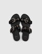 Mules noires en cuir velours brides à œillets Femme-6
