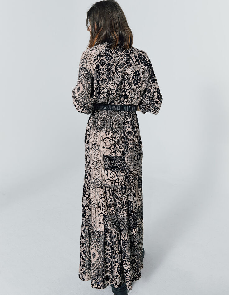Vestido largo crepé viscosa estampado fular mujer-3