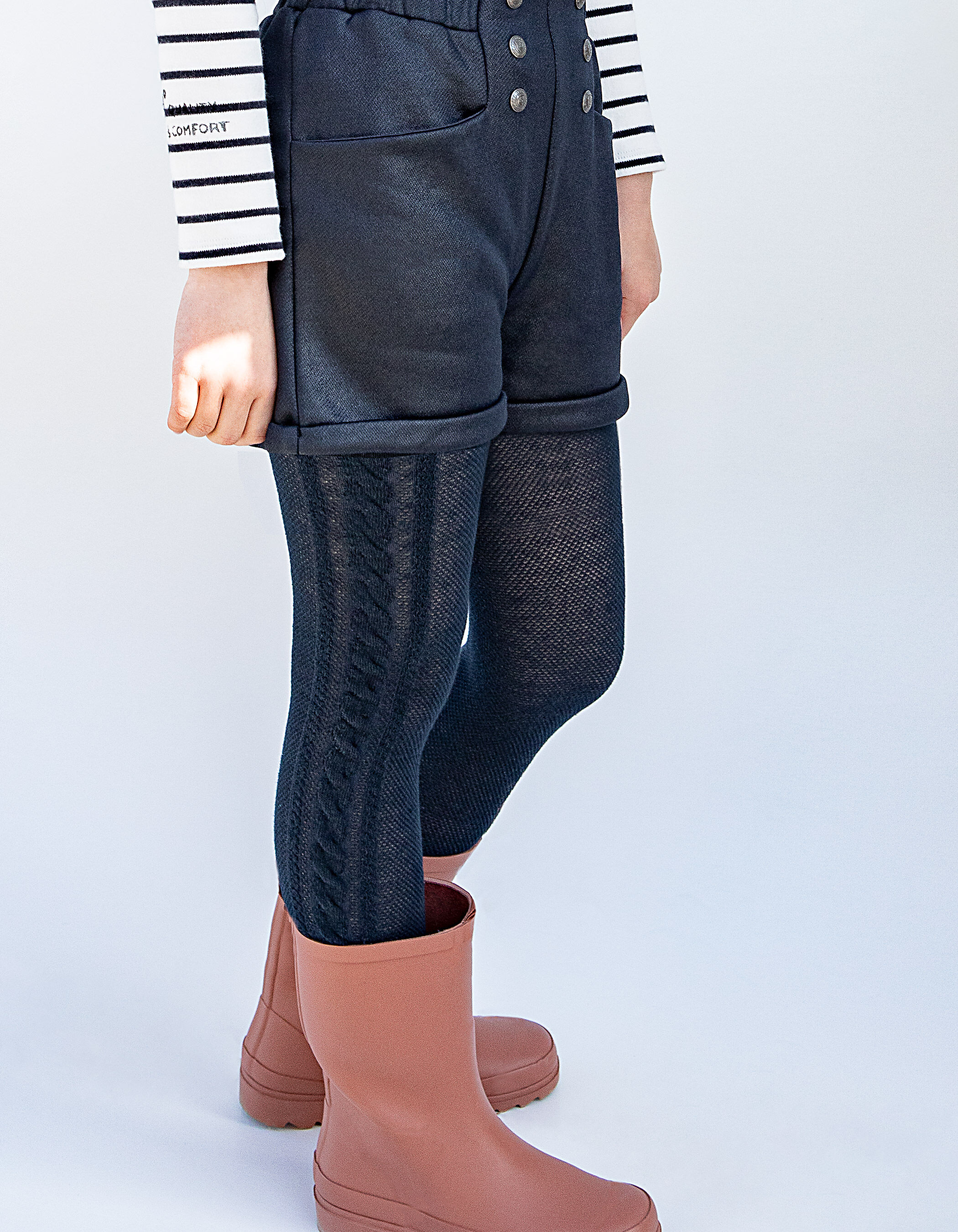 Girls navy cable knit tights top