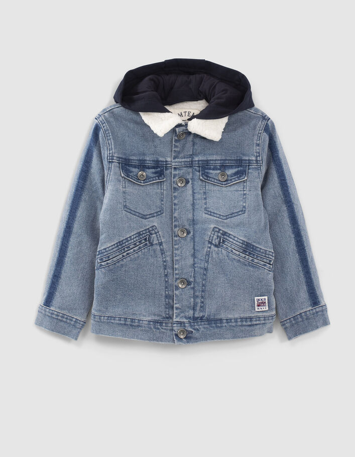 Blaue Jungen-Jeansjacke mit Moltonfutter-3