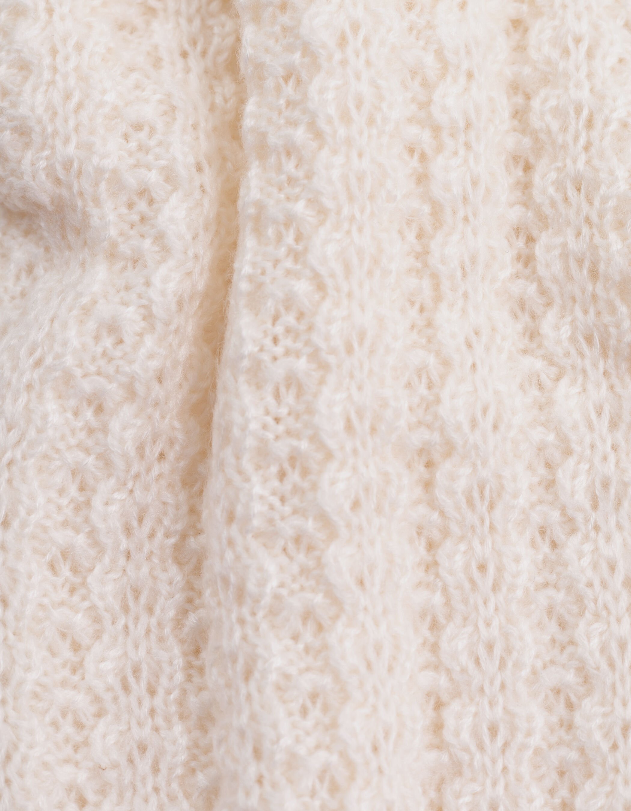 Girl's ecru cardigan with zipper and fancy openwork knit