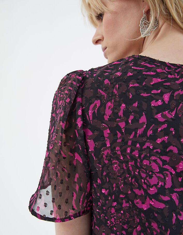 Robe courte en voile plumetis imprimé floral-4