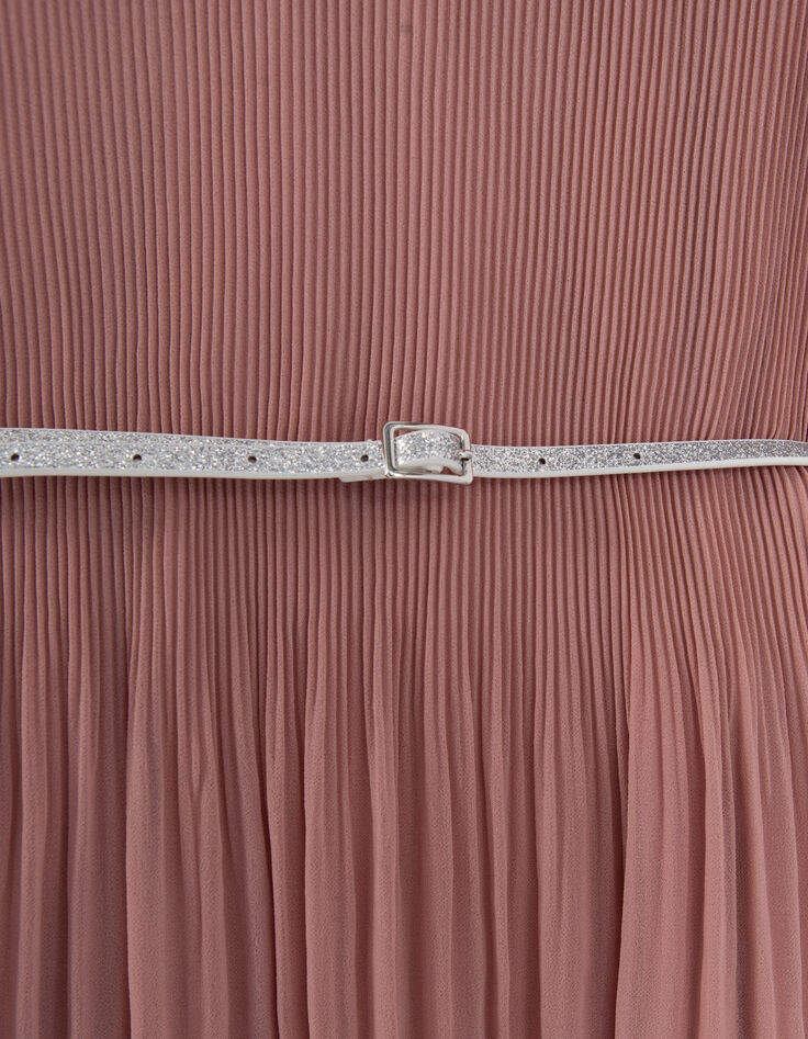 Girls’ pink pleated dress with embroidered shoulders-7