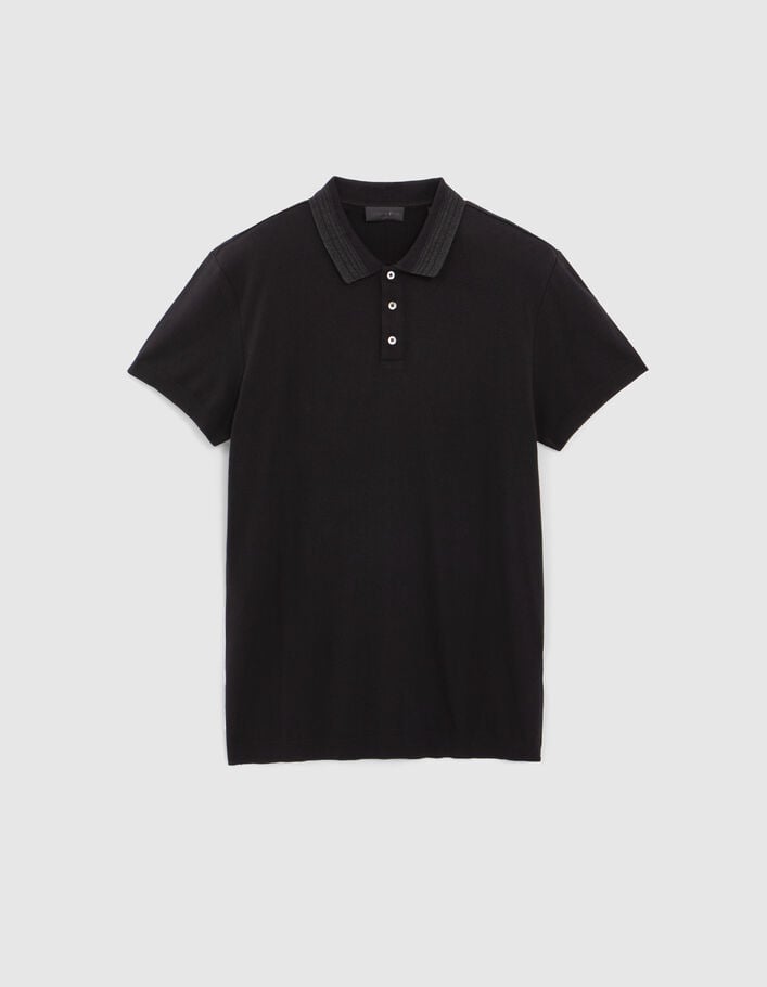 Pure Edition–Men’s black modal polo shirt, striped collar - IKKS