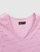 Girls’ violet openwork decorative lace top-2