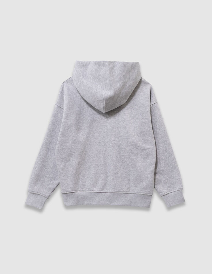 Sudadera capucha gris mensaje flocado terciopelo niño-5