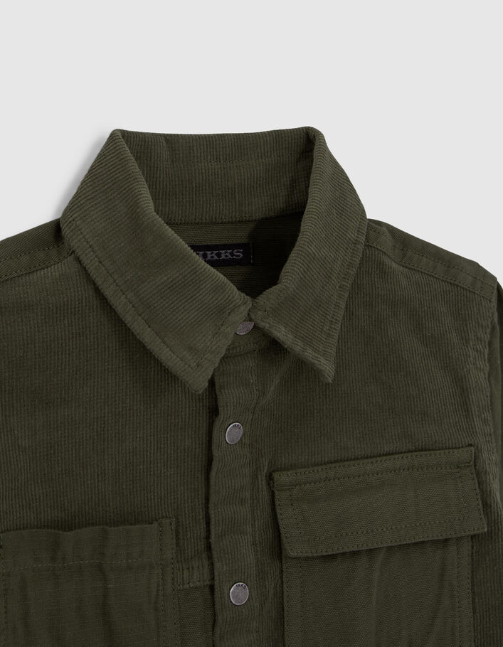 Boys’ khaki corduroy and canvas mixed fabric shirt-3