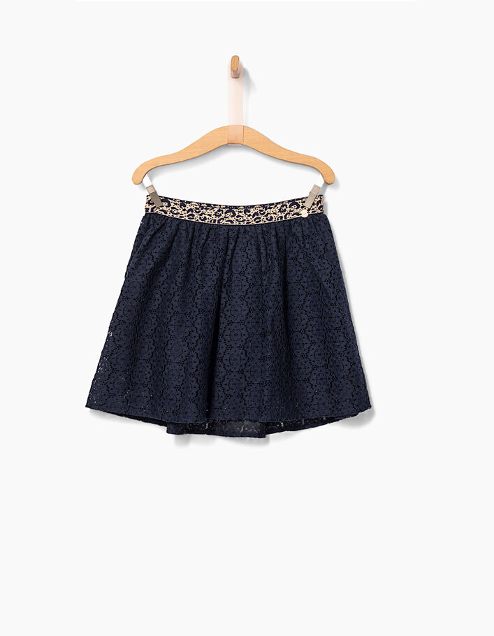 Girls' navy lace skirt with leopard-print belt