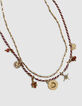 Collier multi rangs m&eacute;daille dor&eacute;e et pierre de Cornaline femme-4