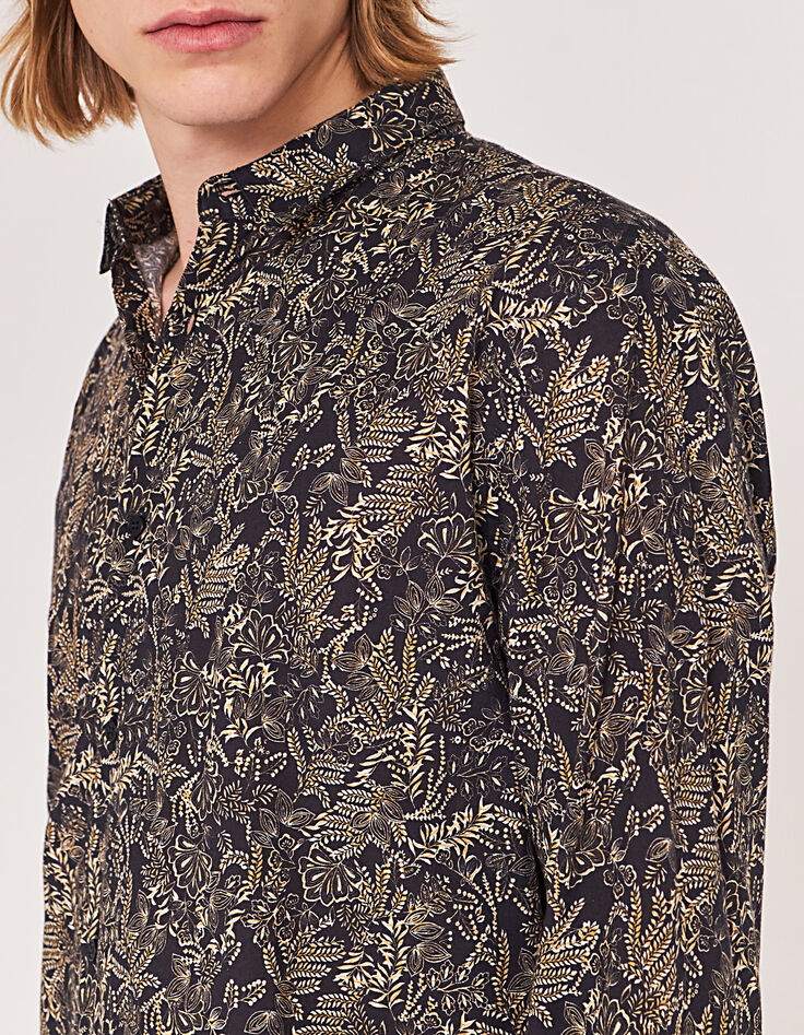 Zwart SLIM overhemd print gele bloemen Heren-2
