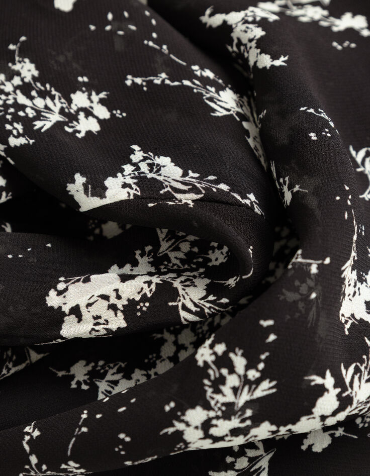 Chemise noire voile imprimé fleurs sauvages Femme-6 Chemise noire voile imprimé fleurs sauvages Femme-6