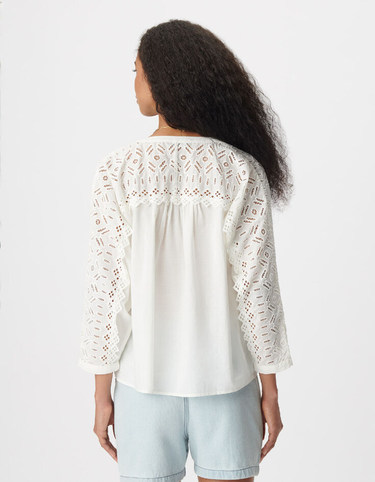 Blusa blanca de encaje para mujer-3