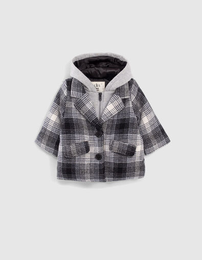 Baby girl’s black check coat with sweatshirt fabric facing - IKKS