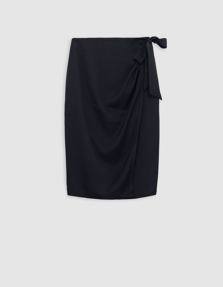 Jupe portefeuille midi noire noeud côté Femme-5 Jupe portefeuille midi noire noeud côté Femme-5
