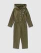 Lange kaki jumpsuit denim patch met kap meisjes-3