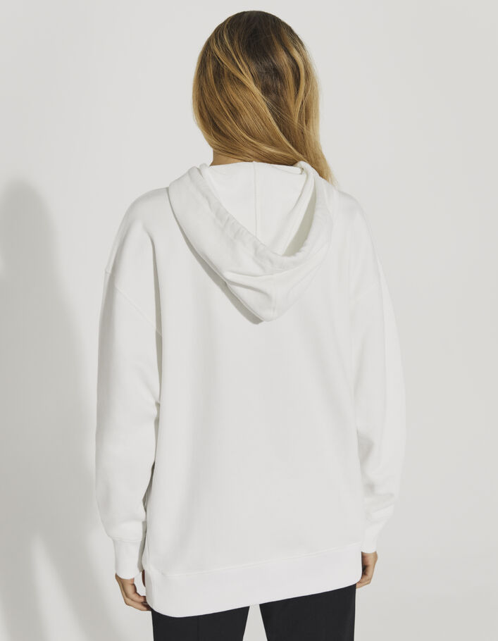 Langes, cremeweißes Oversize-Damensweatshirt mit Tag-Motiv - IKKS