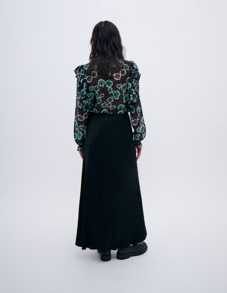 Lange zwarte rok in viscose met split Dames-4