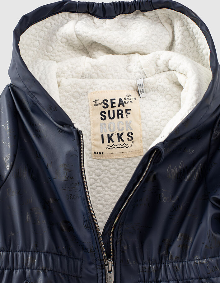 Baby girls’ navy recycled wax-look hooded trench coat-4