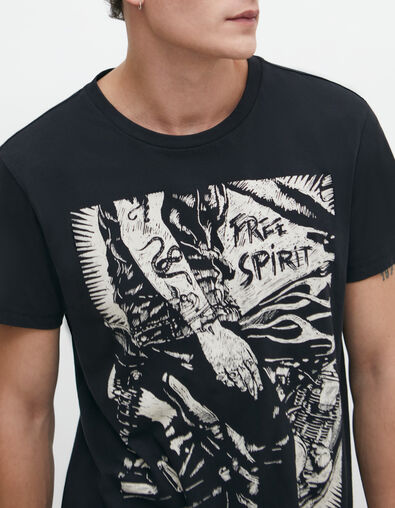 Tee-shirt noir &agrave; visuel tattoos rock Homme - IKKS