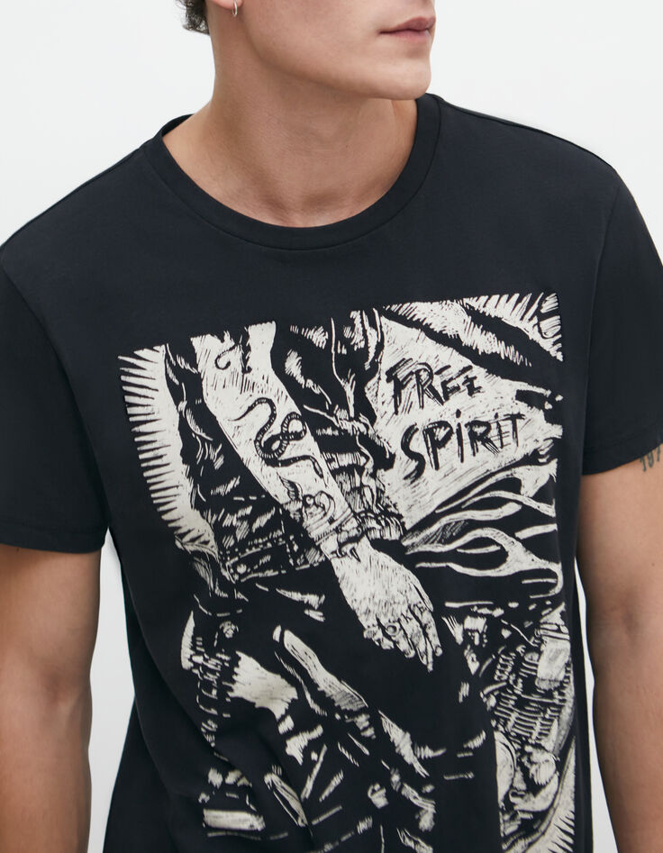 Tee-shirt noir &agrave; visuel tattoos rock Homme-1