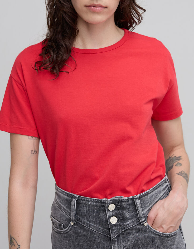 Tee-shirt femme rouge noué en coton bio-5