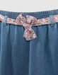 Lange blauwe jeansrok ceintuur flower power meisjes-2