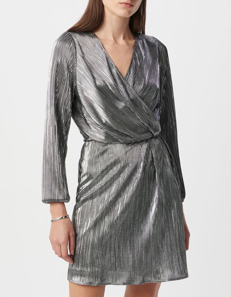 Robe noire métallisée plisssée Femme-2